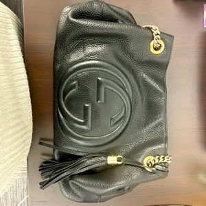 Gucci pebbles Calfskin Soho Chain Black Leather Bag